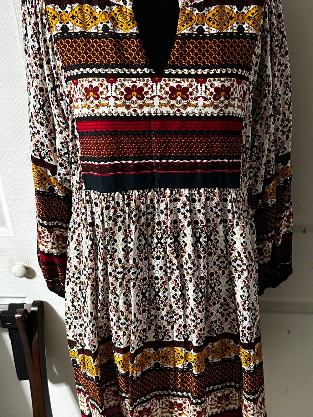 Jodifil Boho Floral Stripe Long-Sleeve Dress in Multi-Color